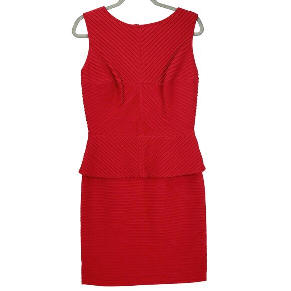 Tadashi Shoji Red Peplum Bodycon Dress S Pleated Ribbed Stretch Valentine Party - Picture 1 of 10